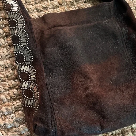 Brown Suede Shoulder Bag with Embellished Strap - Picture 2 of 6